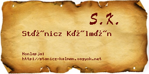 Stánicz Kálmán névjegykártya